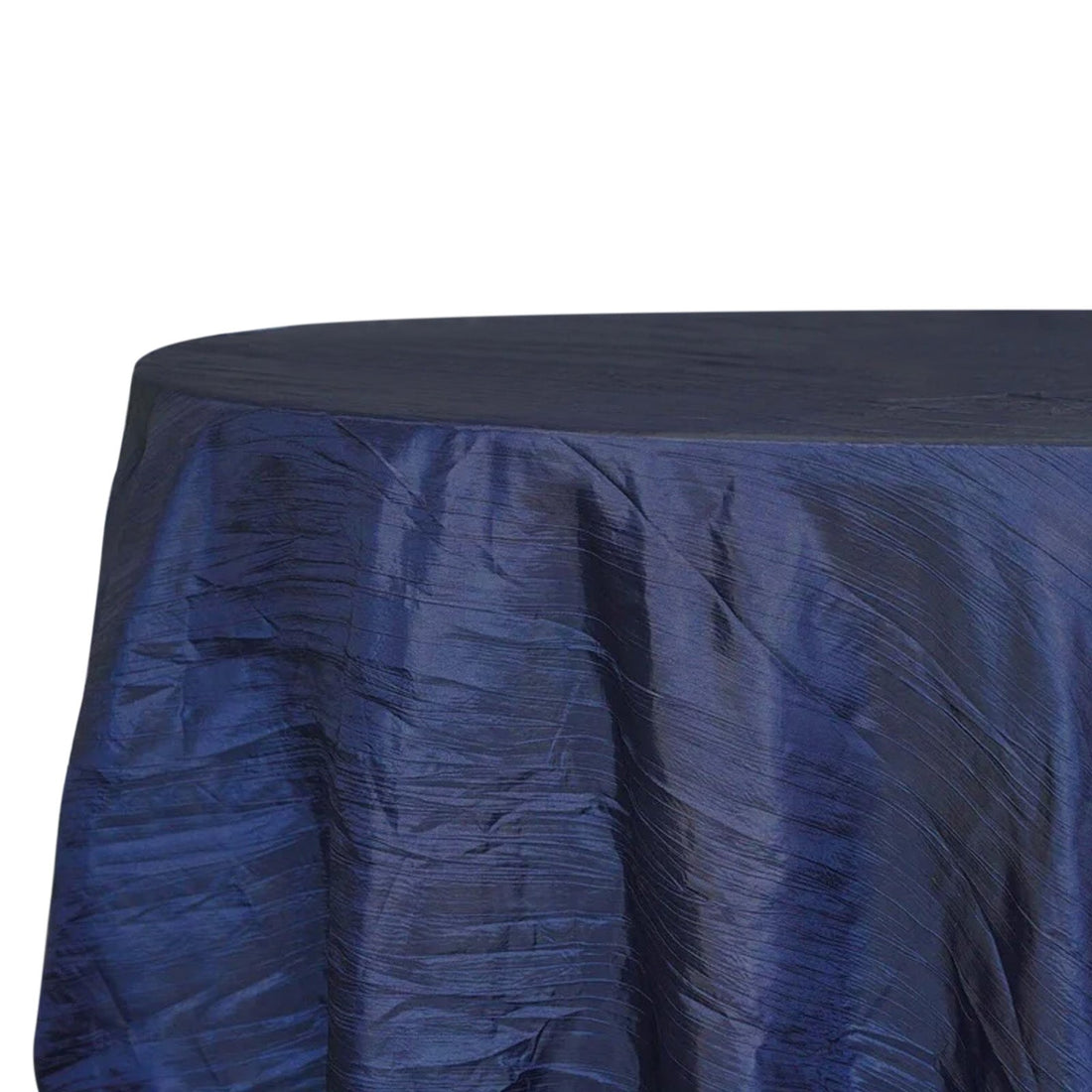 Taffeta Round Tablecloth 120" Navy Blue with Accordion Crinkle Design - Seamless Finish