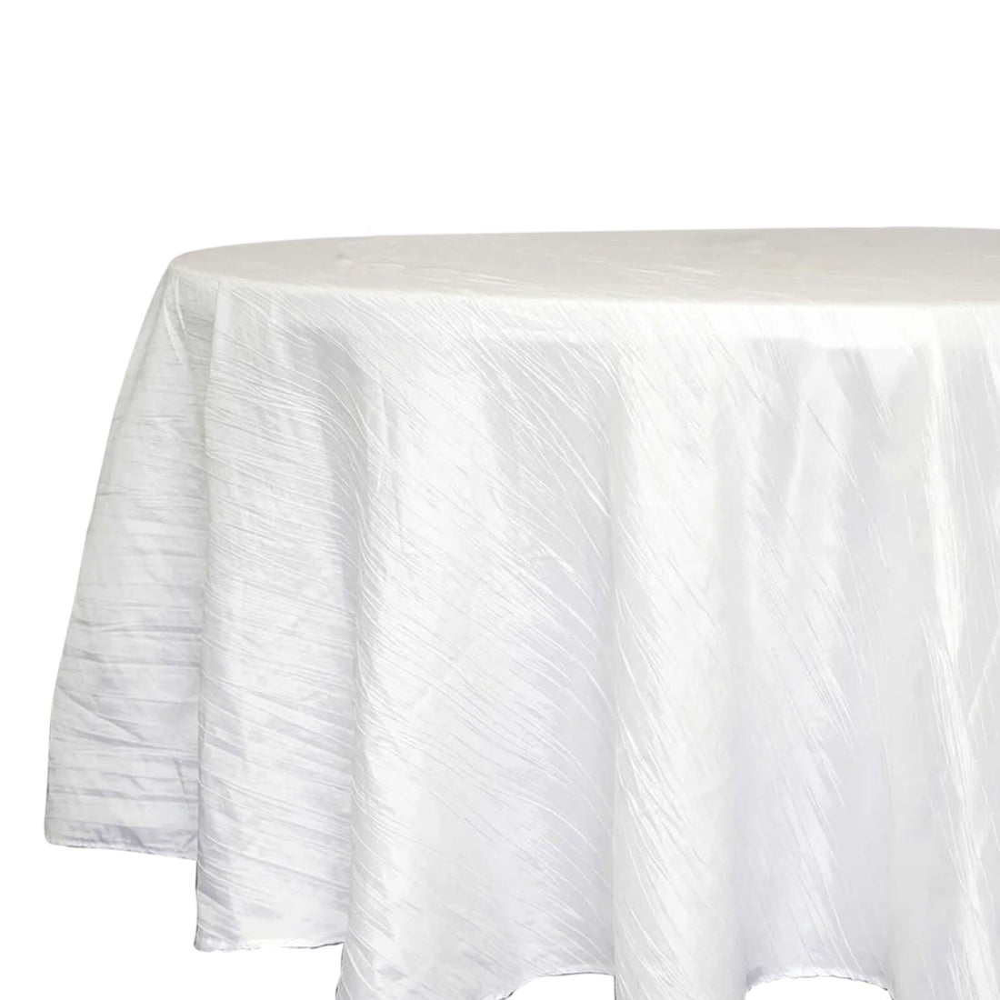 Taffeta Round Tablecloth 120" White with Accordion Crinkle Design - Seamless Finish for Weddings and Banquets