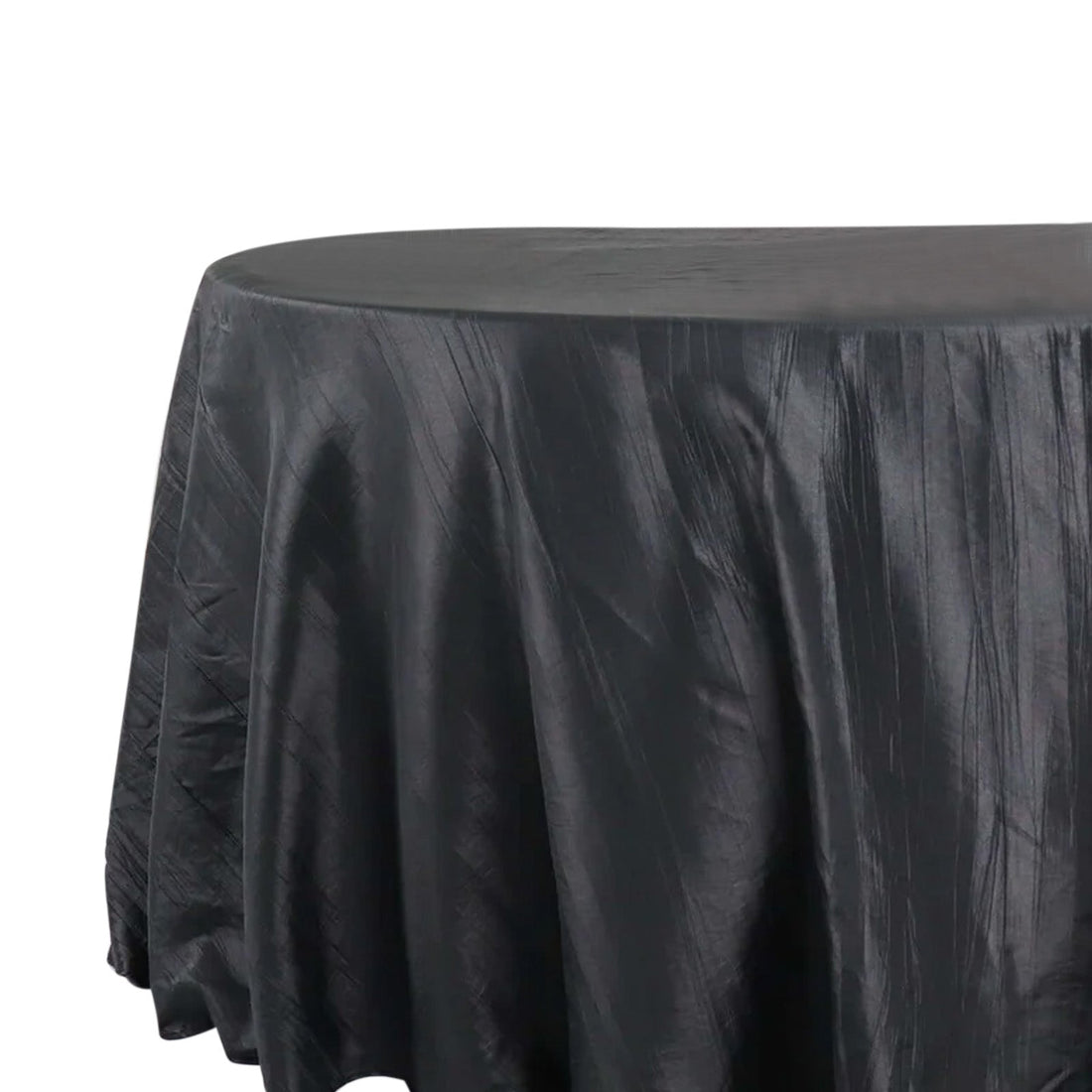 Black Accordion Crinkle Taffeta Tablecloth 132 Inch Round Seamless
