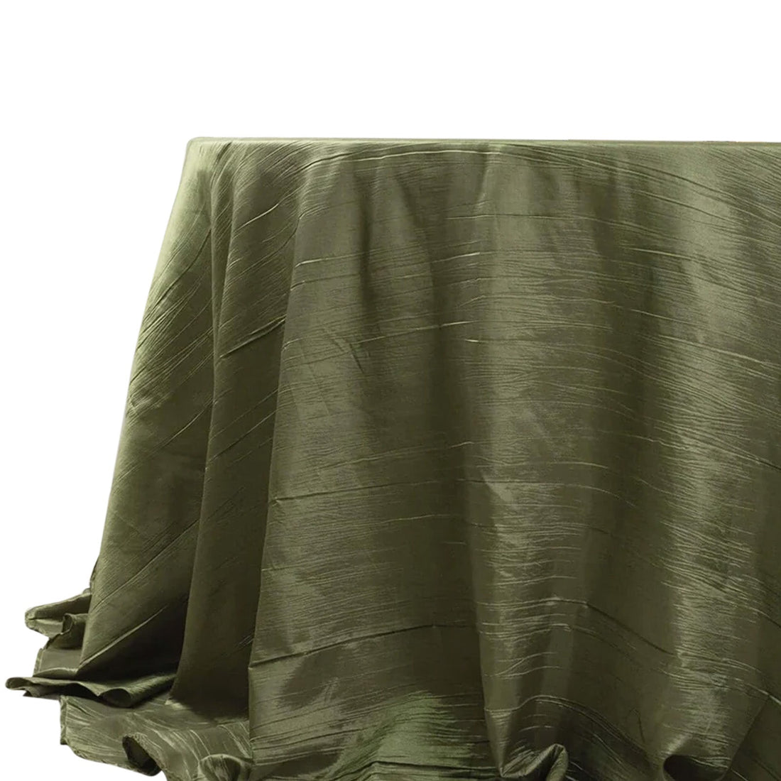 Dusty Sage Green Accordion Crinkle Taffeta Round Tablecloth 132inch Seamless for 6 Foot Table