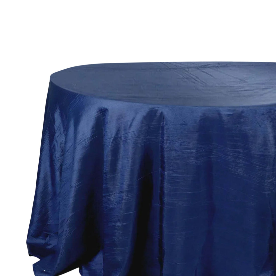 Navy Blue Accordion Crinkle Taffeta Round Tablecloth 132 Inches Seamless
