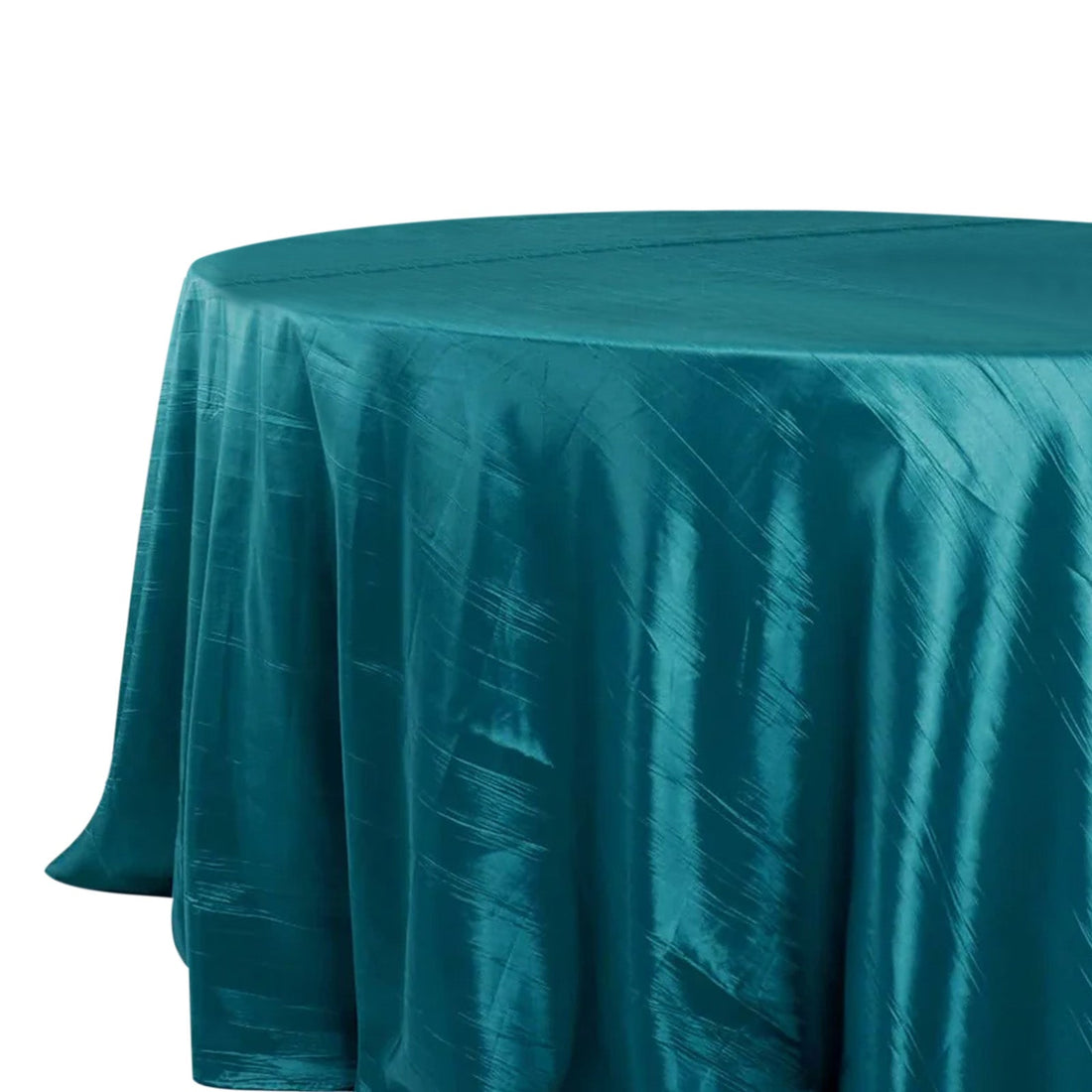 132 Inch Peacock Teal Accordion Crinkle Taffeta Round Tablecloth