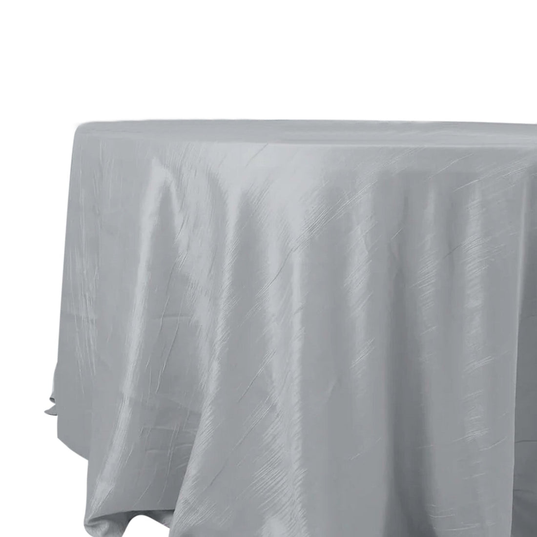 Silver Accordion Crinkle Taffeta Seamless Round Tablecloth 132 Inch