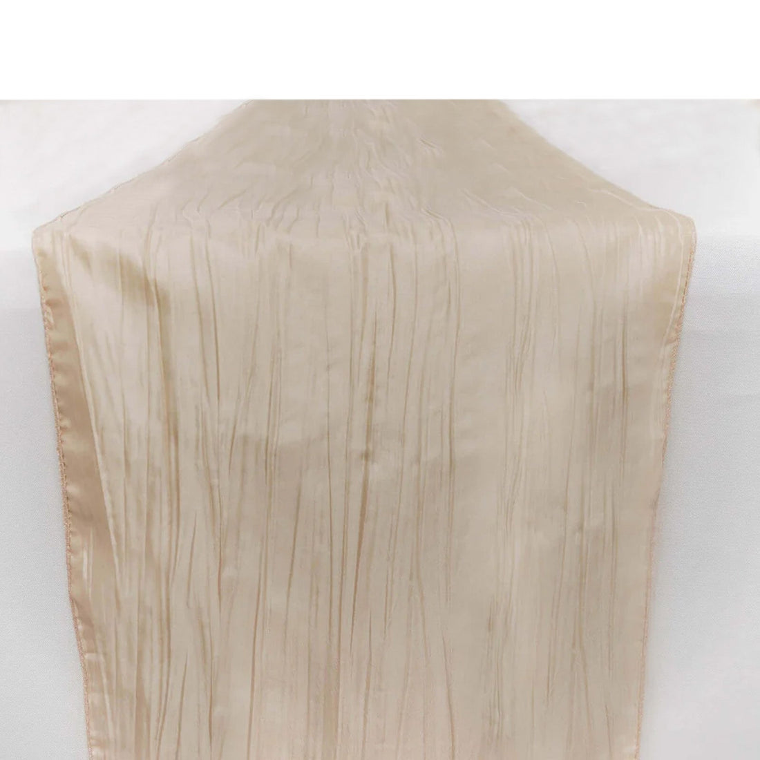 Beige Accordion Crinkle Taffeta Fabric Table Linen Runner 12 Inch x 108 Inch