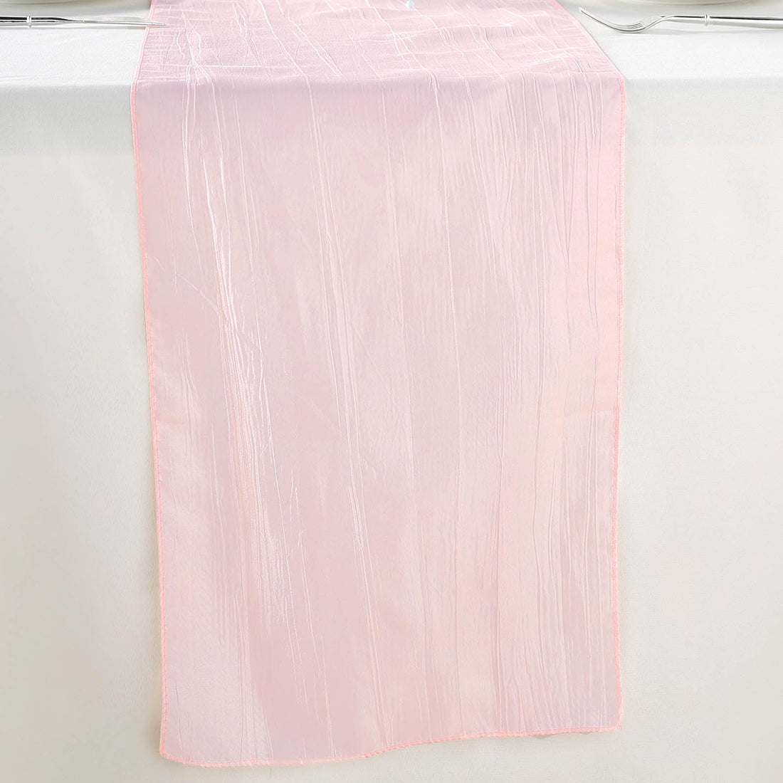 12 Inch By 108 Inch Blush Rose Gold Accordion Crinkle Taffeta Table Linen Runner