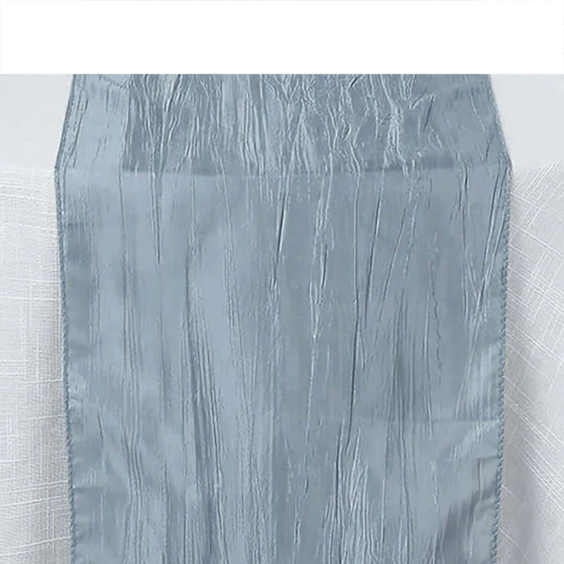 12 Inch x 108 Inch Accordion Crinkle Taffeta Table Runner In Dusty Blue