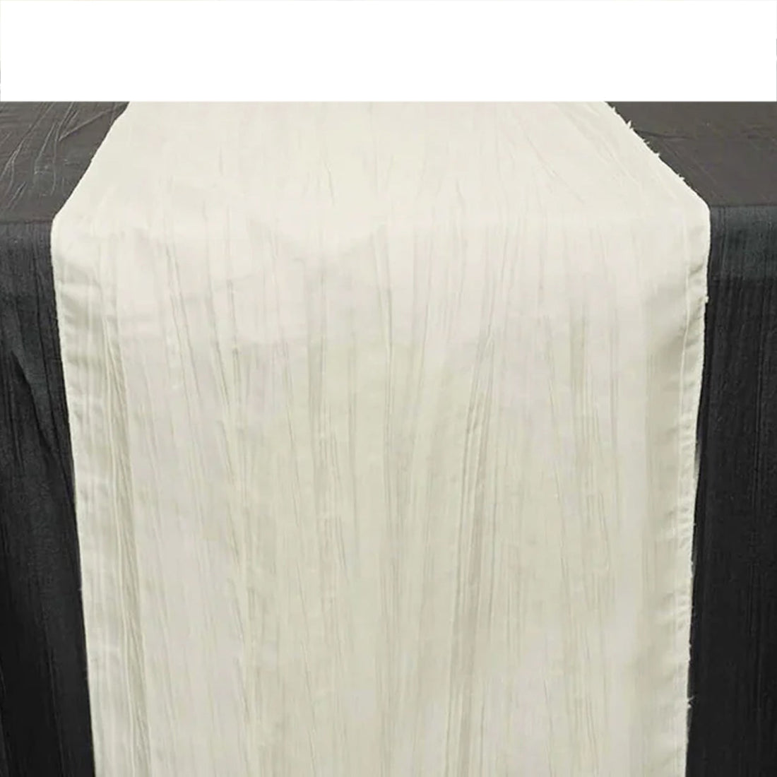 Ivory Accordion Crinkle Taffeta Fabric Linen Table Runner 12 Inch x 108 Inch