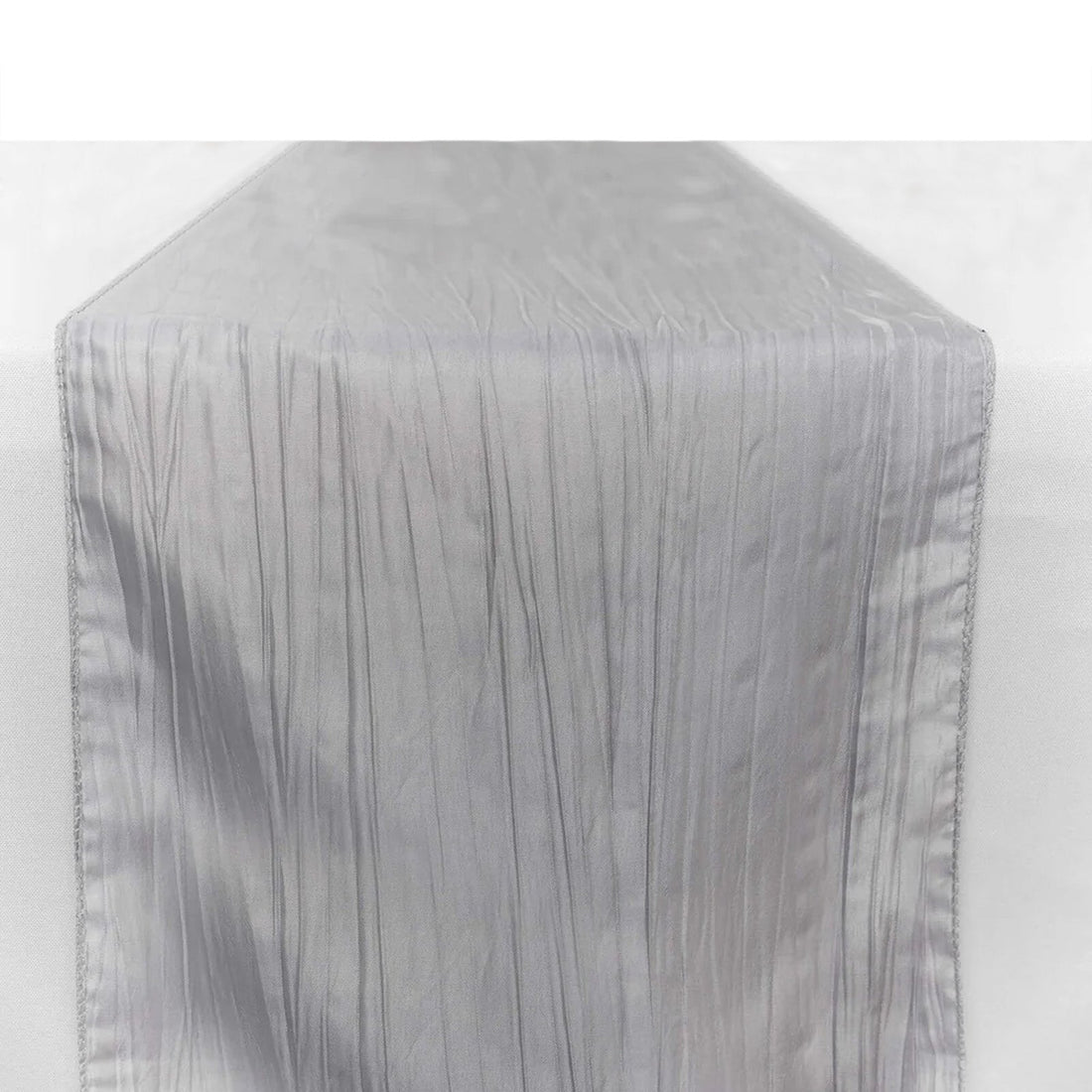 Silver Accordion Crinkle Taffeta Fabric Table Linen Runner 12 Inch x 108 Inch