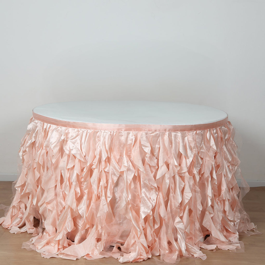 14FT  Curly Willow Taffeta Table Skirt- Rose Gold | Blush