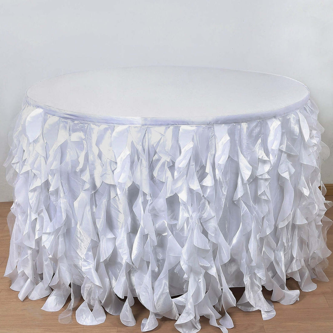 White Curly Willow Taffeta Table Skirt 17 Feet