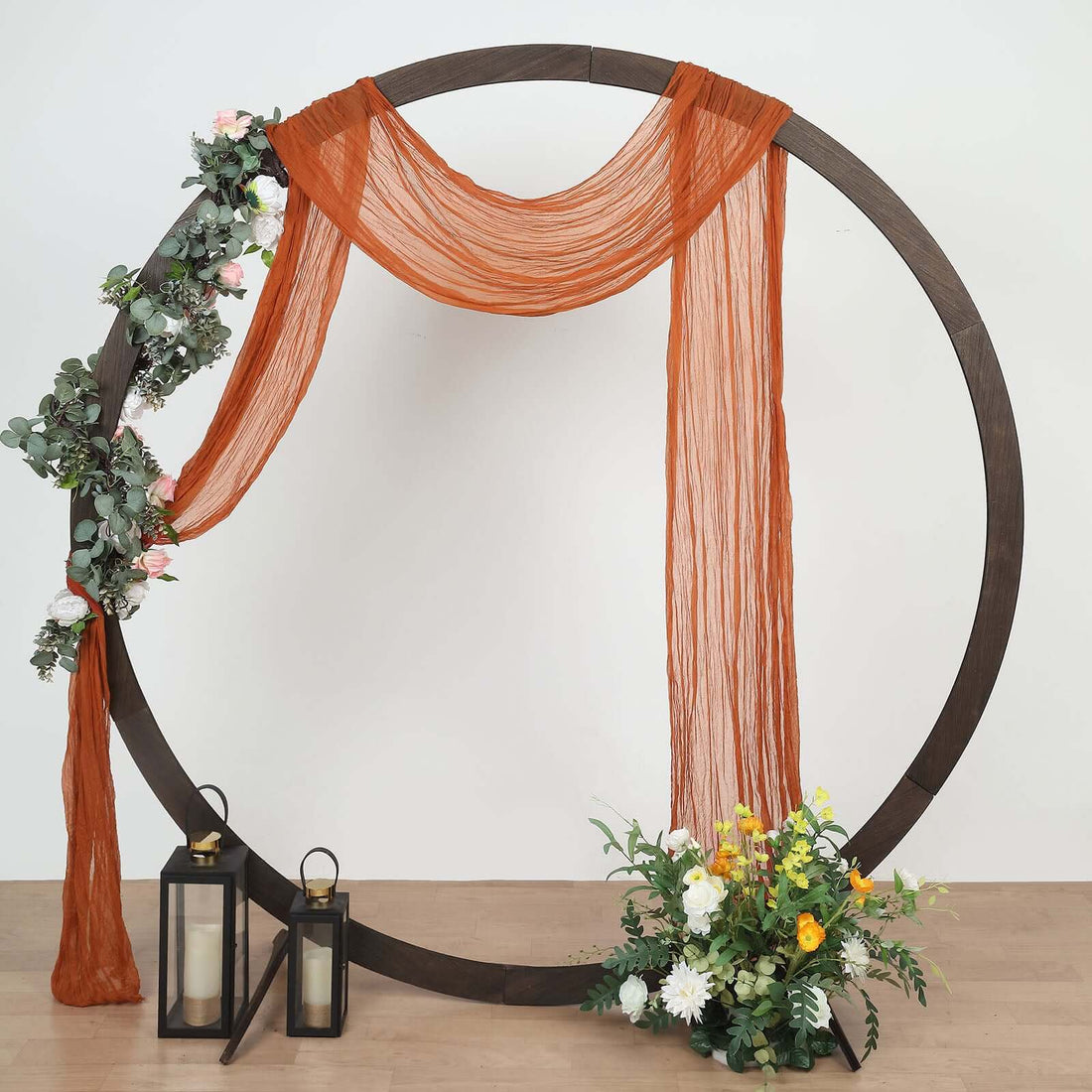 Terracotta (Rust) Gauze Cheesecloth Draping Fabric Arch Decorations, Boho Arbor Long Curtain 20ft