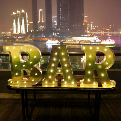 Vintage Galvanized Metal Marquee Letter Cordless With 16 Warm White LED 20"