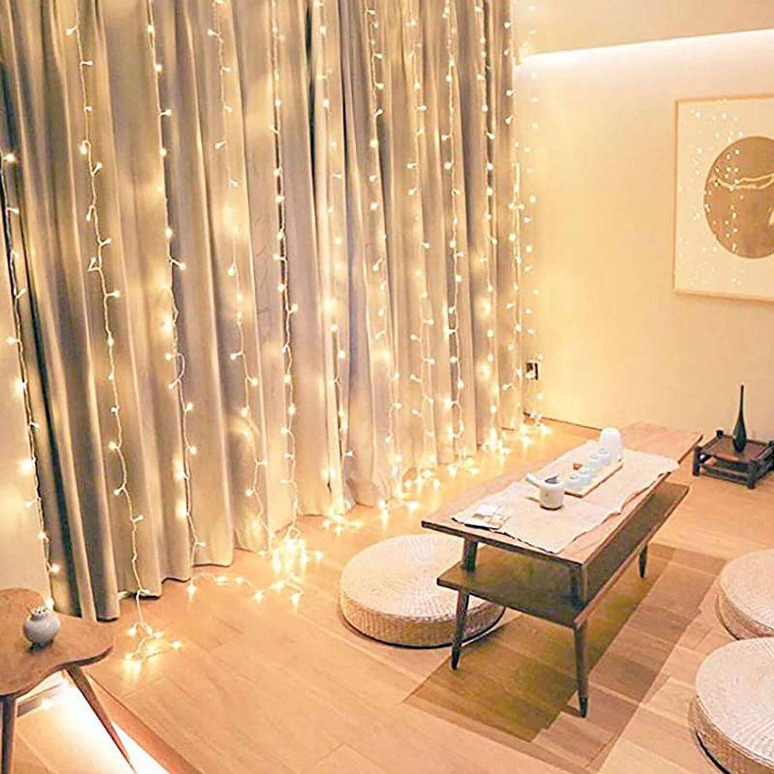 10 Feet 300 LED Icicle Curtain Warm White Fairy String Lights with 8 Modes 