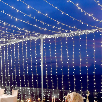 White 600 LED Curtain String Lights with 8 Modes, Plug In Connectable Twinkle Fairy Lights - 10ftx20ft