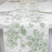 Polyester Table Runner 12x108inch White with Dusty Sage Green French Toile Floral Print