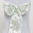 Polyester Chair Sashes 6x108inch White Dusty Sage Green French Toile Floral Design