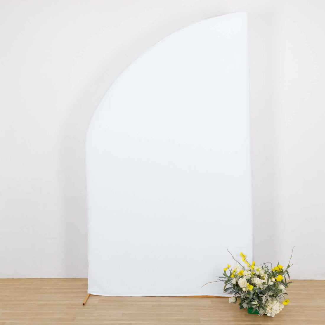 White Spandex Fitted Chiara Backdrop Stand Cover For Half Moon Top Wedding Arch - 8ft
