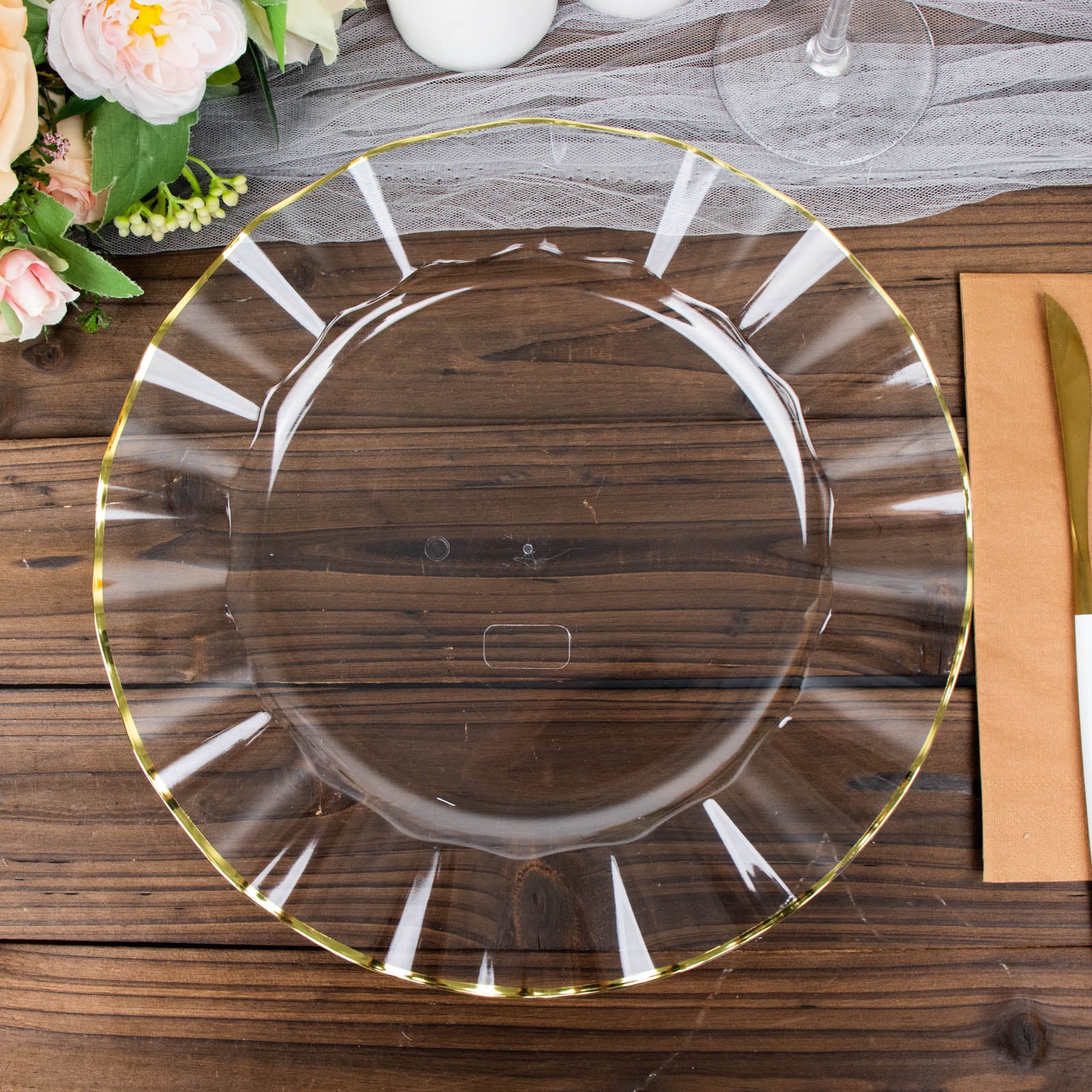10 Pack Clear Hard Plastic Dinner Plates, Disposable Tableware, Baroque Heavy  Duty Plates With Gold Rim 11