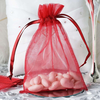 10 Pack Burgundy Organza Drawstring Wedding Party Favor Gift Bags 5"x7"