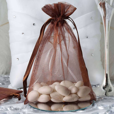 10 Pack Chocolate Organza Drawstring Wedding Party Favor Gift Bags 5"x7"