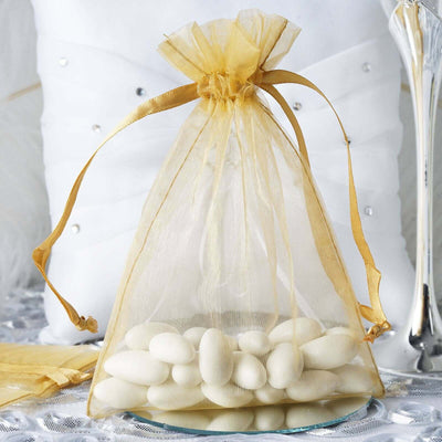 10 Pack Gold Organza Drawstring Wedding Party Favor Gift Bags 5"x7"