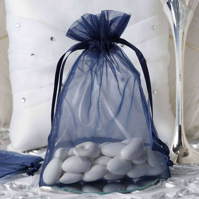 10 Pack Navy Blue Organza Drawstring Wedding Party Favor Gift Bags 5"x7"