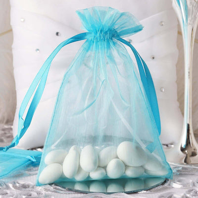 10 Pack Turquoise Organza Drawstring Wedding Party Favor Gift Bags 5"x7"