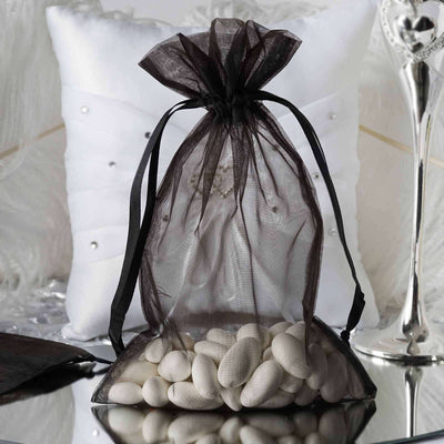 10 Pack Black Organza Drawstring Wedding Party Favor Gift Bags 6"x9"