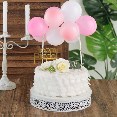 11 Pcs Balloon Cake Topper Blush, Pink and White - Vibrant Clustered Mini Garland Cake Inserts for DIY Party Decorations