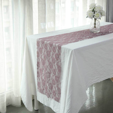 Violet Vintage Rose Flower Lace Table Runner 12"x108"