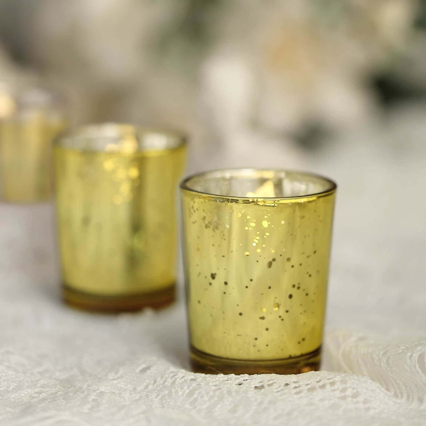 12-Pack Gold Mercury Glass Tealight Holders | eFavormart.com