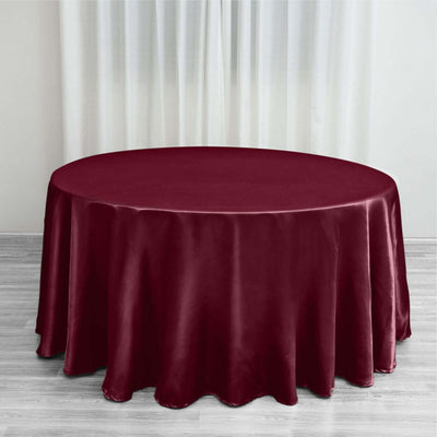 Satin Round Tablecloth 120" Burgundy - Seamless Table Cover