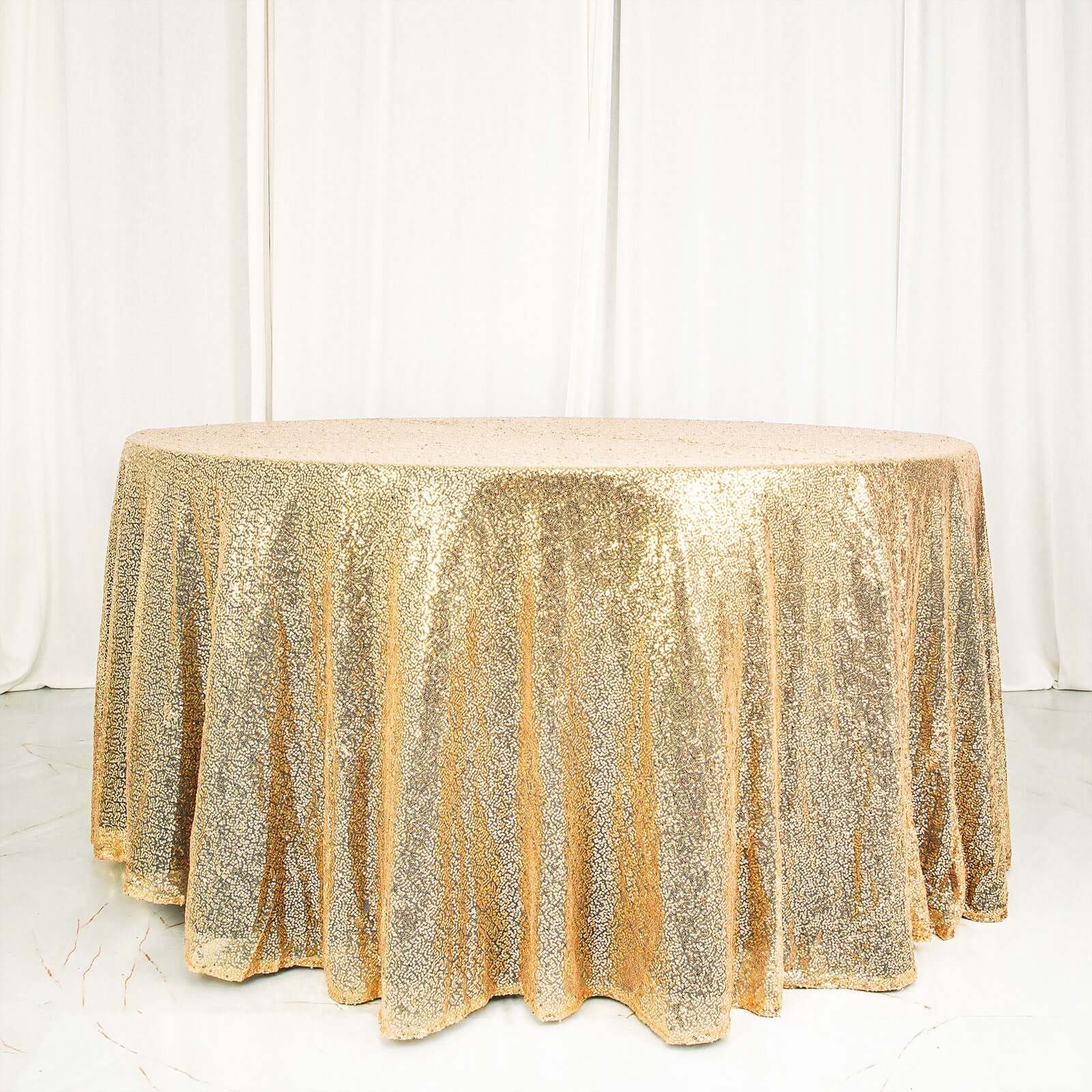 Champagne 120 In Round Sequin Tablecloth