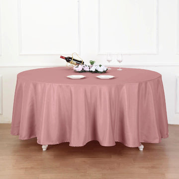 Dusty Rose Seamless Polyester Round Tablecloth 120" for 5 Foot Table With Floor-Length Drop