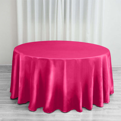 Satin Round Tablecloth 120" Fuchsia - Seamless Table Cover