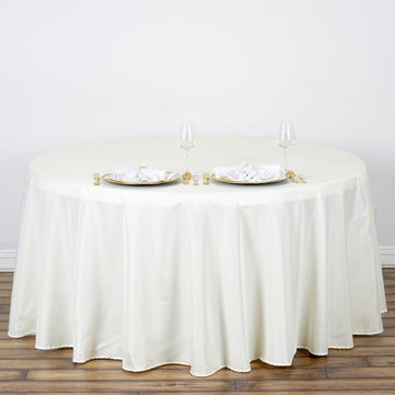 Ivory Seamless Polyester Round Tablecloth 120" for 5 Foot Table With Floor-Length Drop
