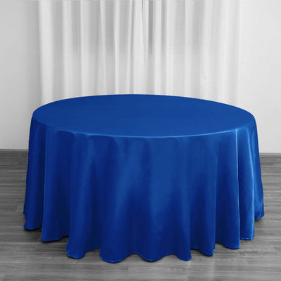 Satin Round Tablecloth 120" Royal Blue - Seamless Table Cover
