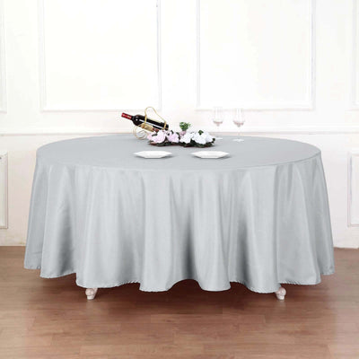 Polyester Round Tablecloth 120" Silver - Durable & Seamless Table Cover