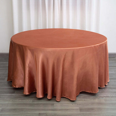 Satin Round Tablecloth 120" Terracotta (Rust) - Seamless Table Cover