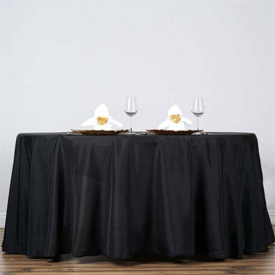 Polyester Round Tablecloth 132" Black with Seamless Finish - Sophisticated Decor for Upscale Occasions