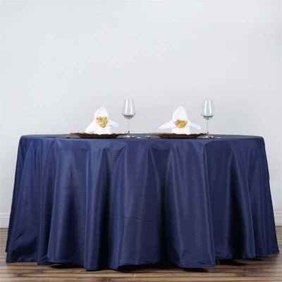 Polyester Round Tablecloth 132" Navy Blue - Seamless Finish Table Cover