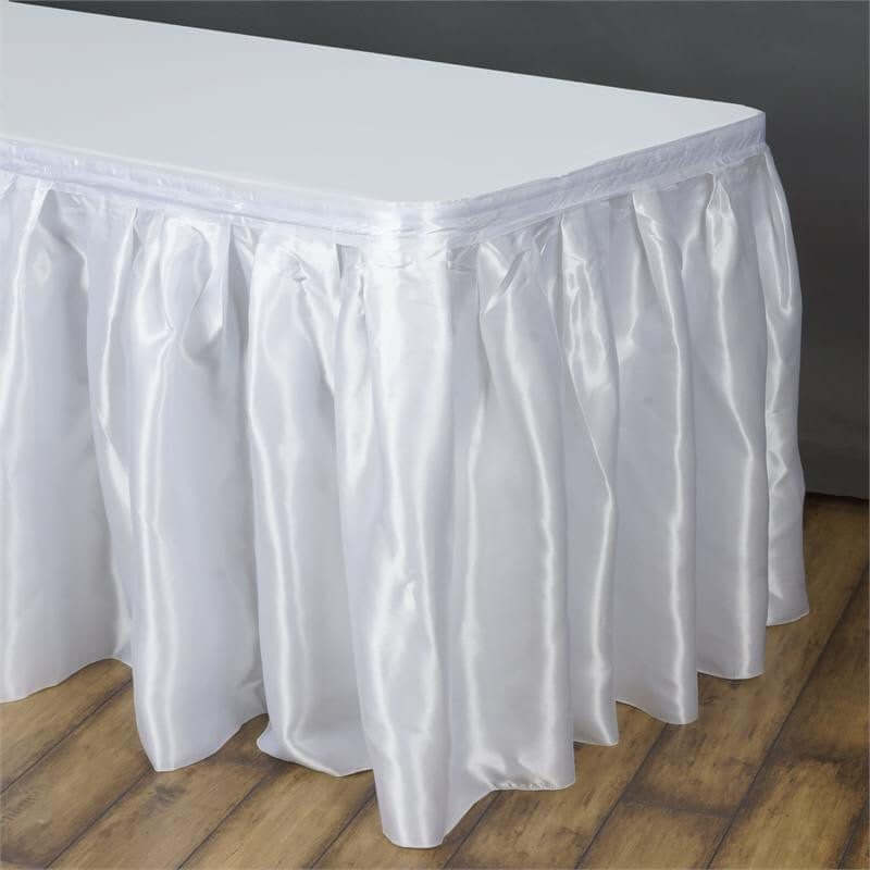 17ft White Pleated Satin Table Skirt | eFavormart.com