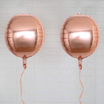 2 Pack Rose Gold Sphere Mylar Foil Helium or Air Balloons 14" 4D