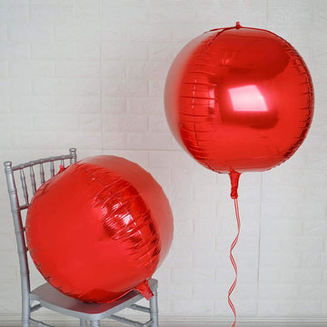 2 Pack Metallic Red Sphere Mylar Foil Helium or Air Balloons 18" 4D