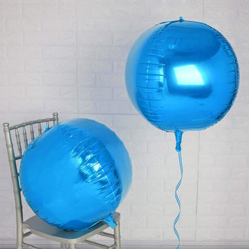 2 Pack Royal Blue Sphere Mylar Foil Helium or Air Balloons 18" 4D