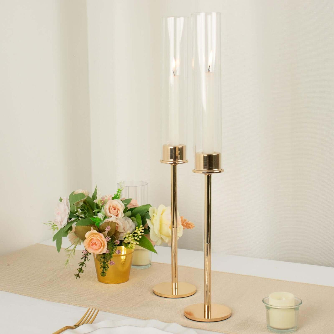 2-Pack Gold Metal Glass Taper Candlestick Holders | eFavormart.com