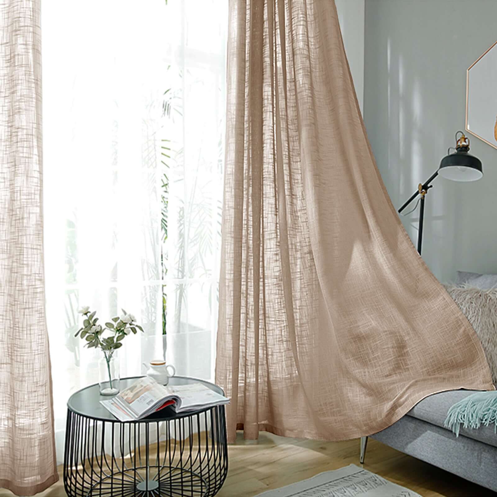 Taupe Faux Linen Curtains with Chrome Grommet - 52x108