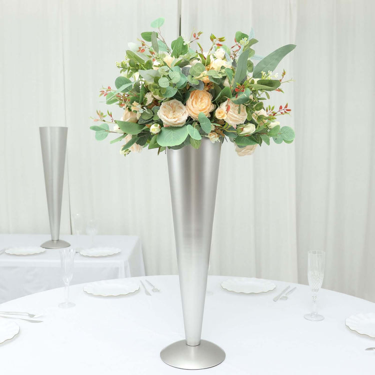 28 Inch Tall Silver Trumpet Flower Vase