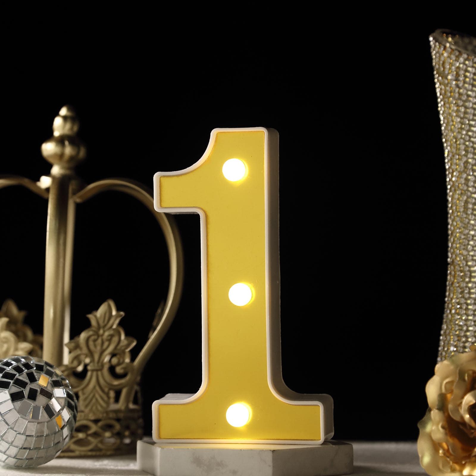Gold 3D Marquee Numbers Warm Up Light - 3 LED White Numbers