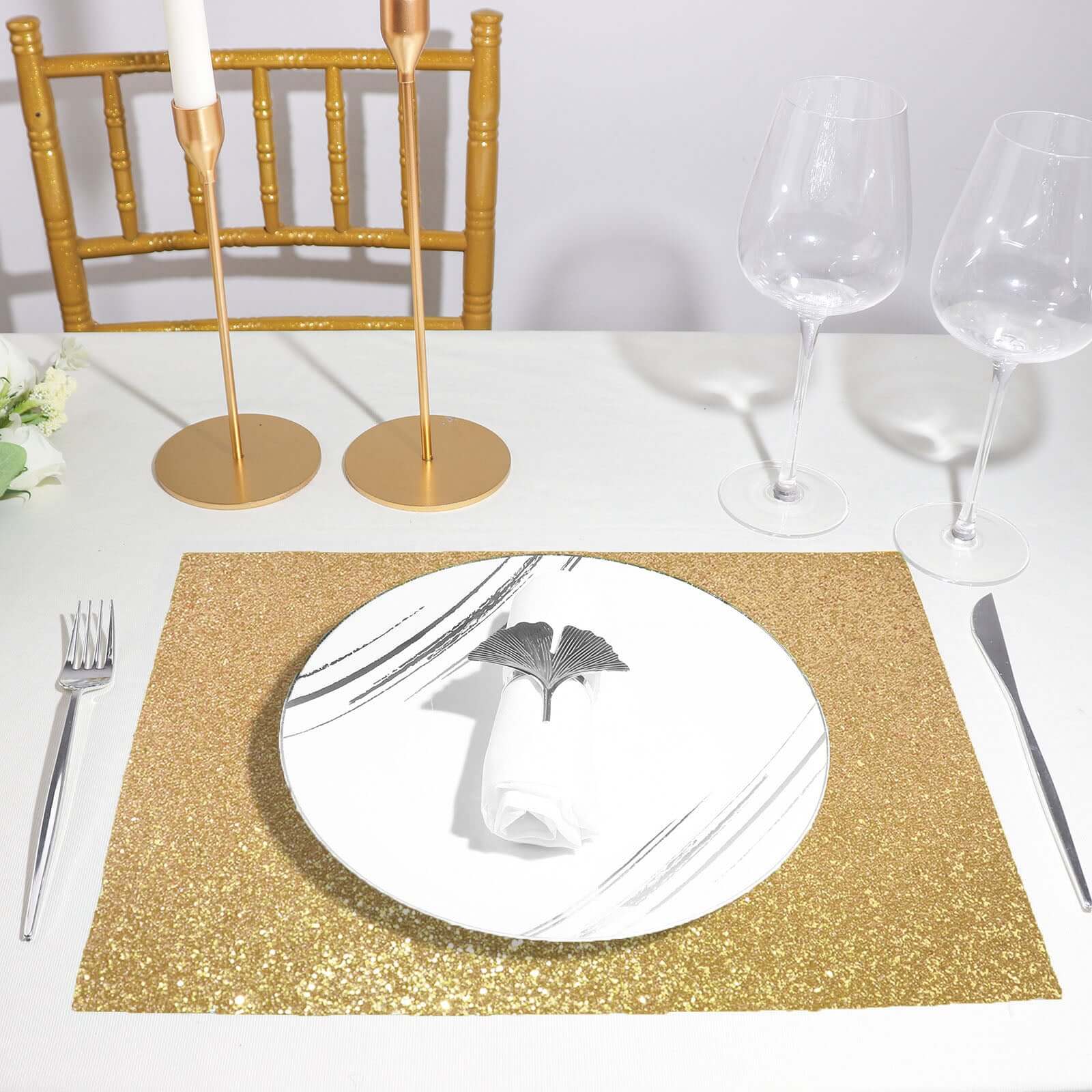 6 pcs 12 in Oval Glitter Faux Leather Placemats